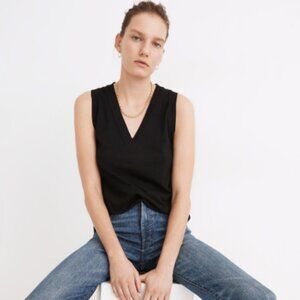 Madewell Cotton V-Neck Black Tank Top Size XXS